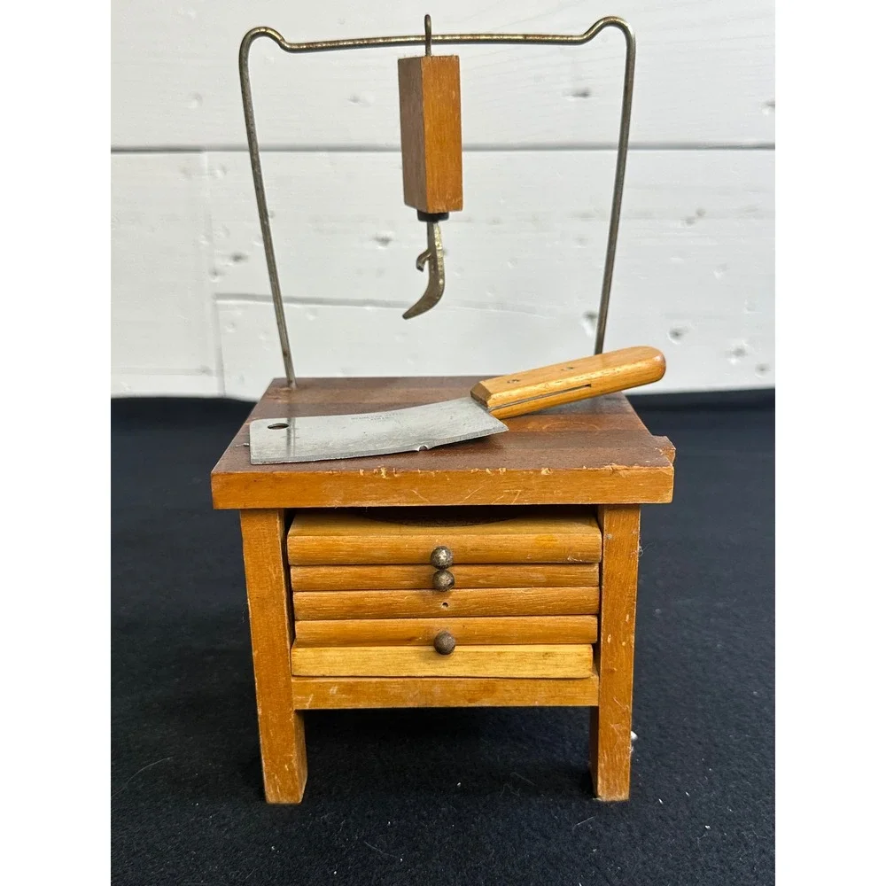 Vintage Wooden Butcher Block Coaster Set with Mini Cleaver and Bottle Opener
